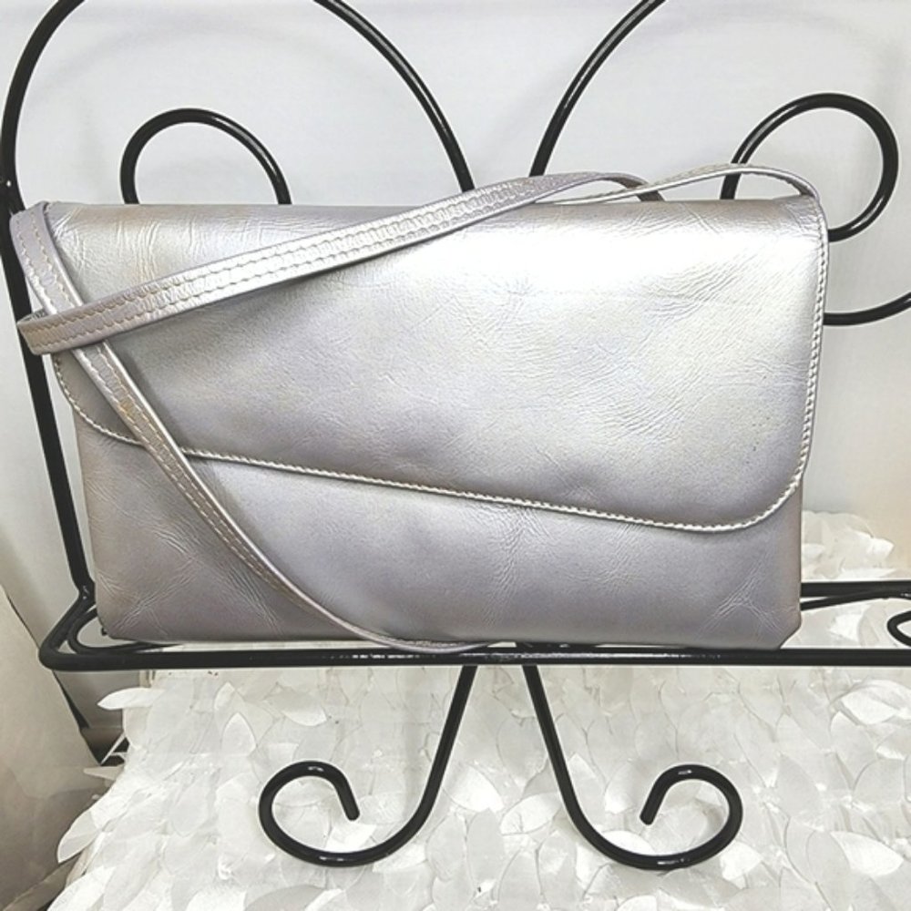 H Stevens bag genuine cowhide leather silver crossbody